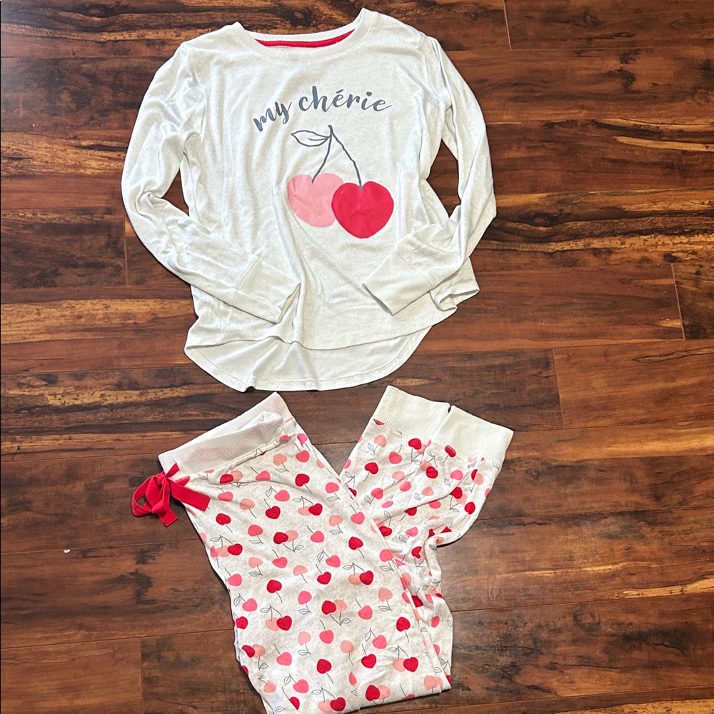 Women’s Cherry Print Pajama Set - White and Red